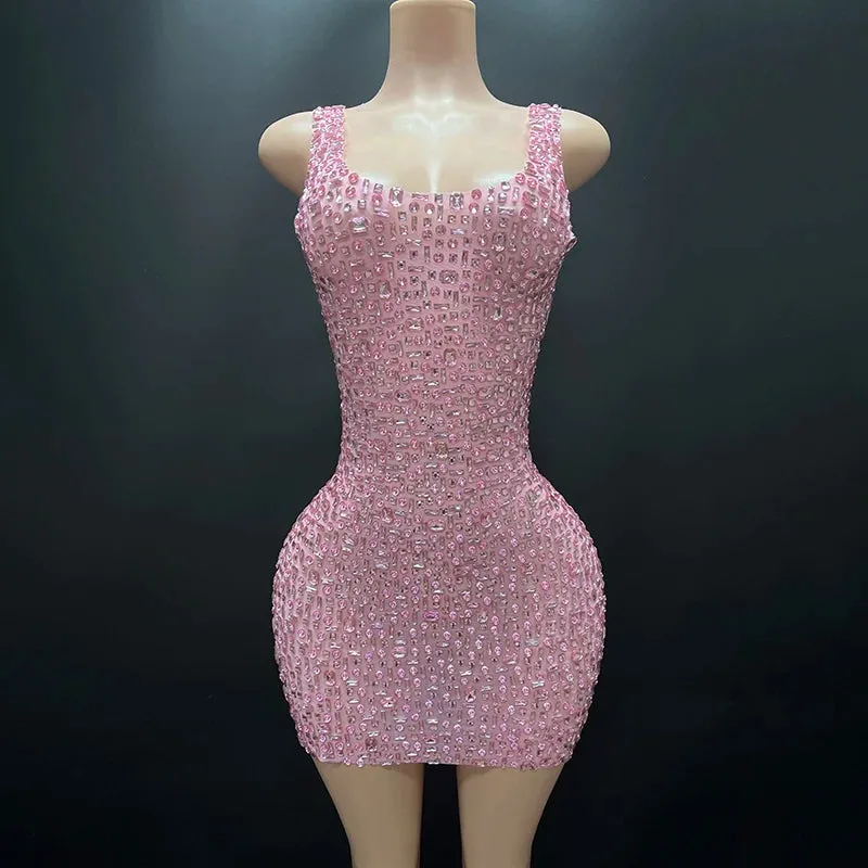 Trend4us Women's Crystal Mesh Cocktail Mini Dress