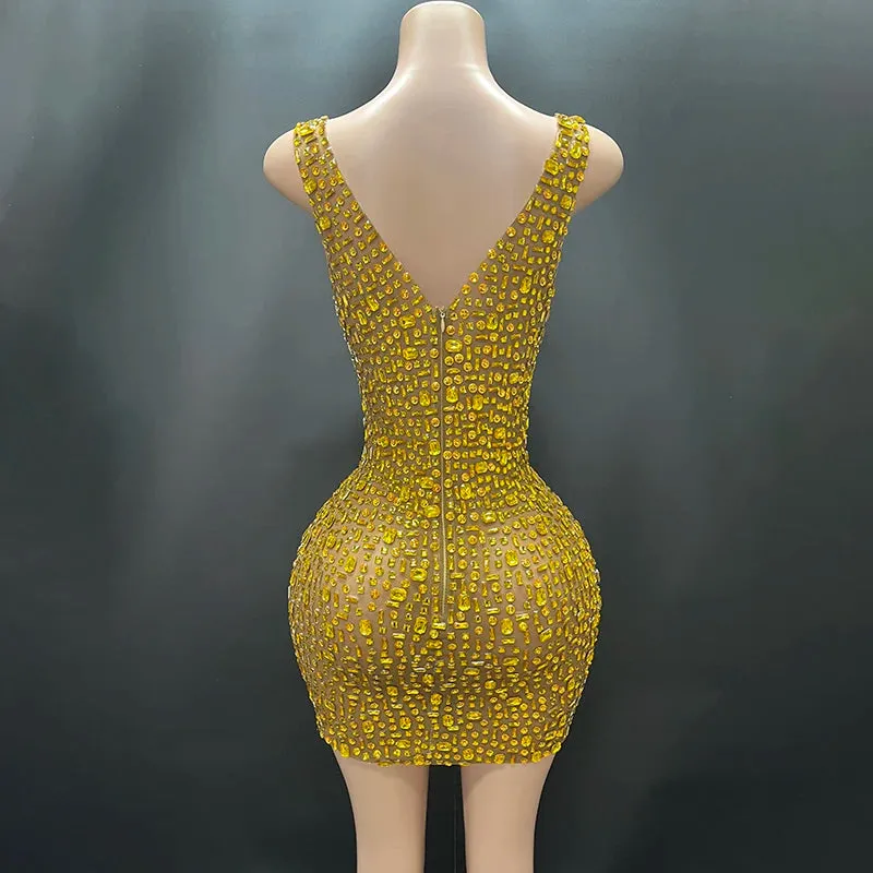 Trend4us Women's Crystal Mesh Cocktail Mini Dress