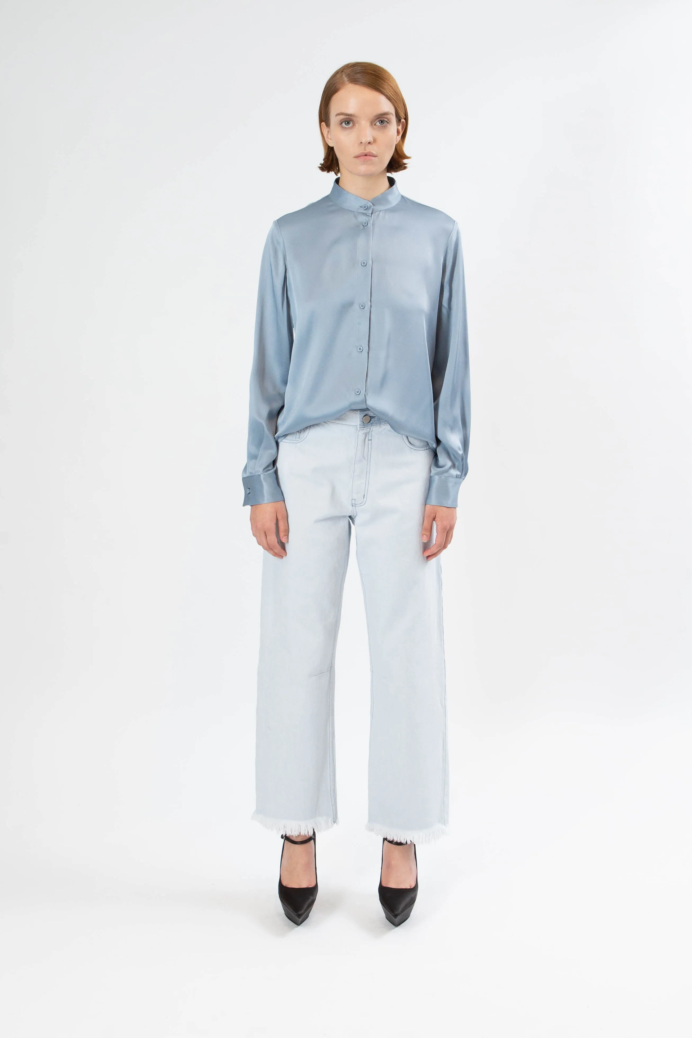TWIST BACK BUTTON FRONT SHIRT | DUSTY BLUE