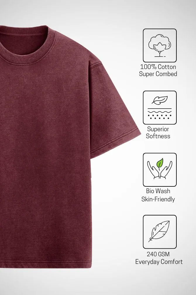 Unisex Acid Wash Oversized Classic T-shirt Maroon