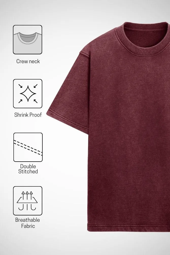Unisex Acid Wash Oversized Classic T-shirt Maroon
