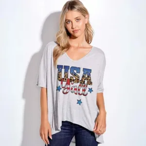 USA Ya'll Patriotic Graphic Loose Fit Top Made in USA