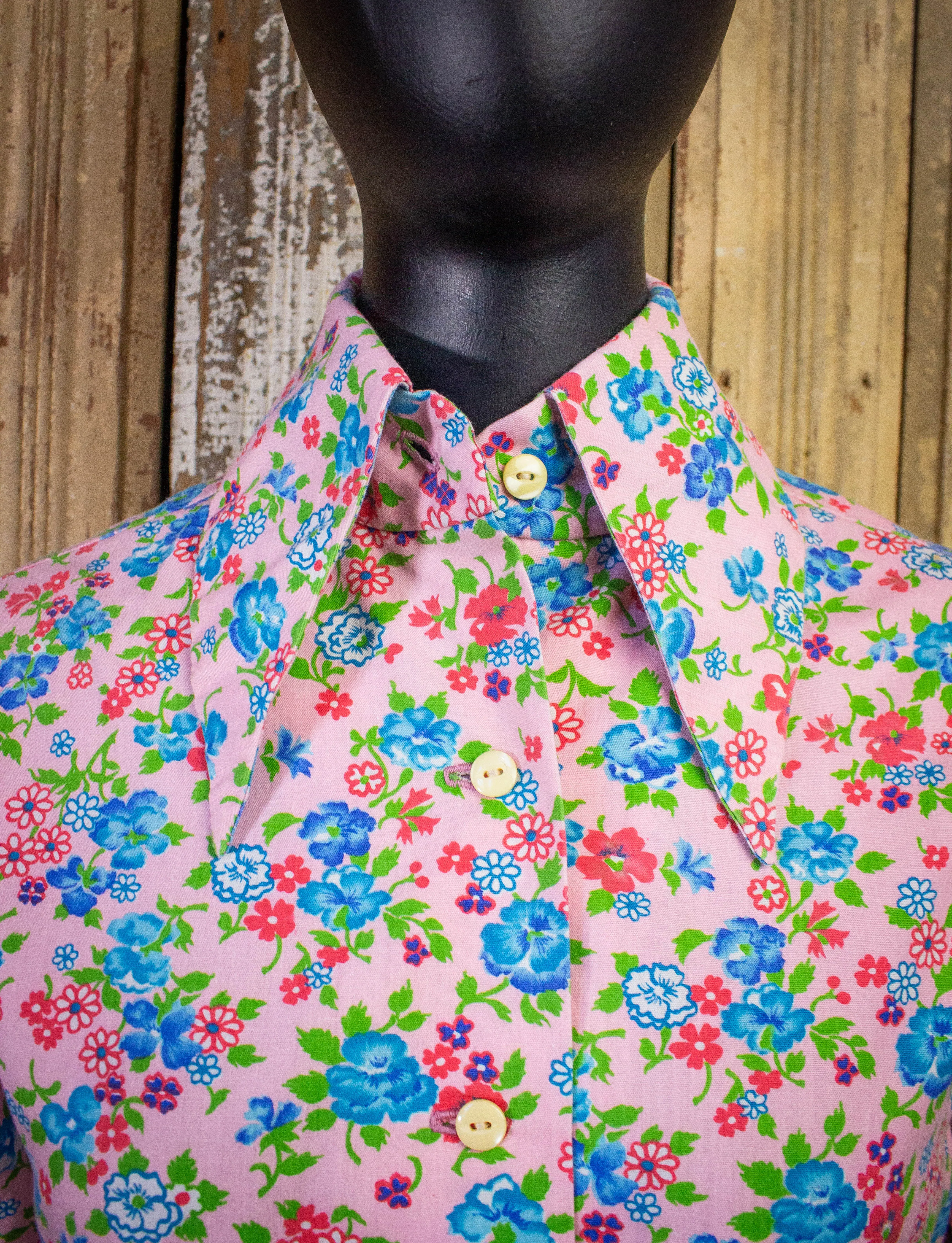 Vintage Mihitabel Floral Button Up Shirt 70s Pink Small