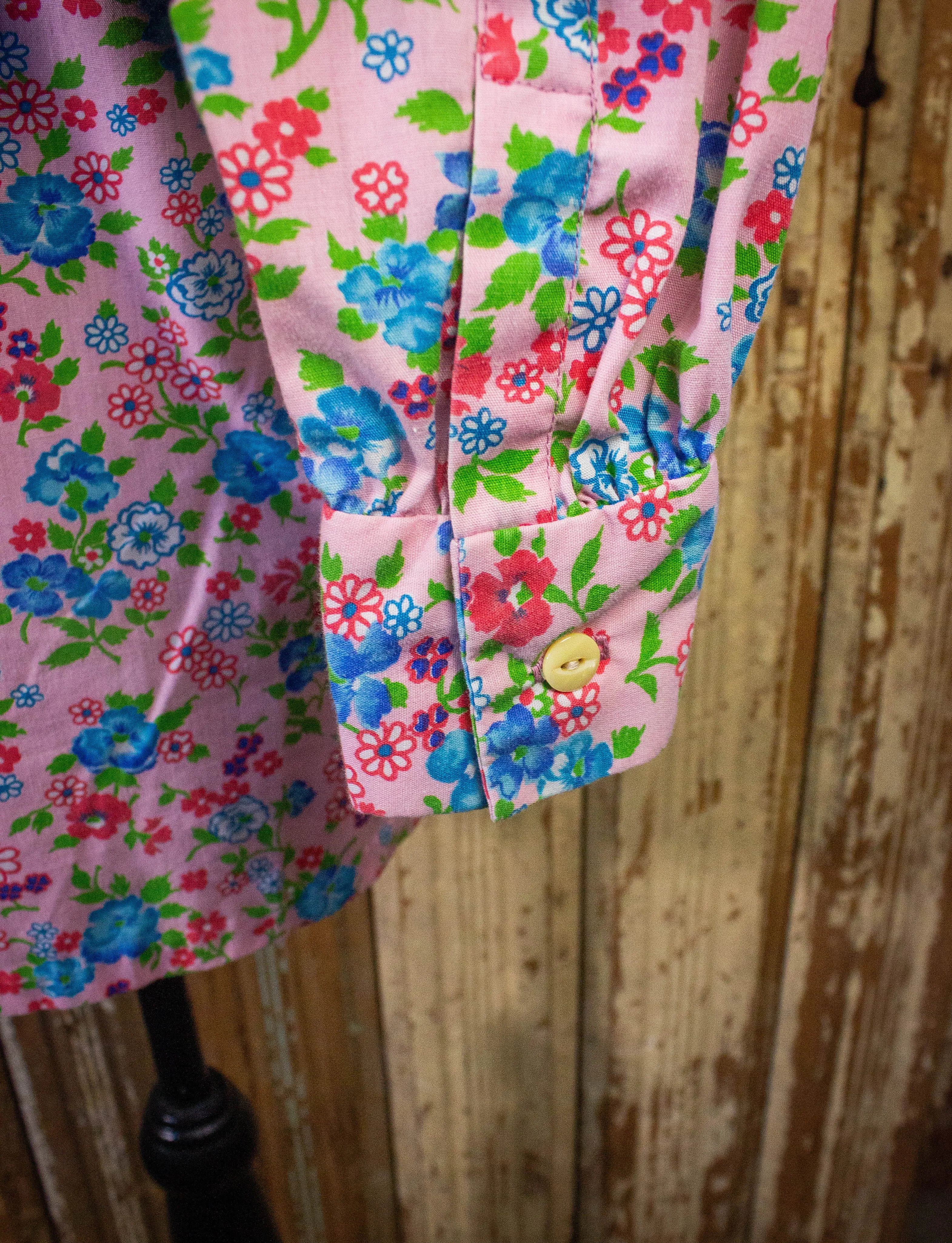 Vintage Mihitabel Floral Button Up Shirt 70s Pink Small