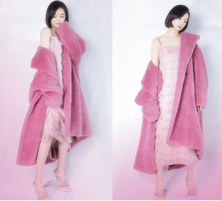 women long faux fur warm overcoat