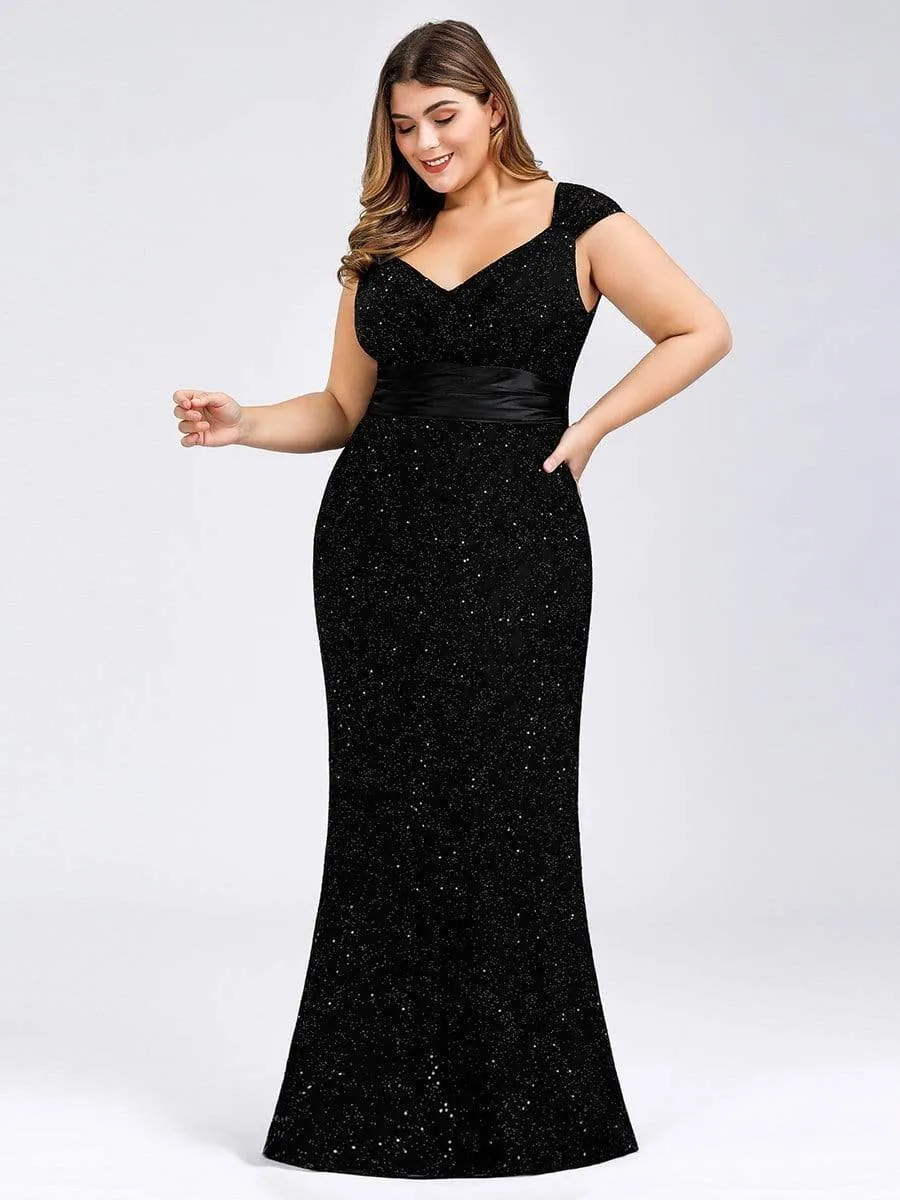Women's Maxi Long V-Neck Glitter Plus Size Bodycon Evening Dresses
