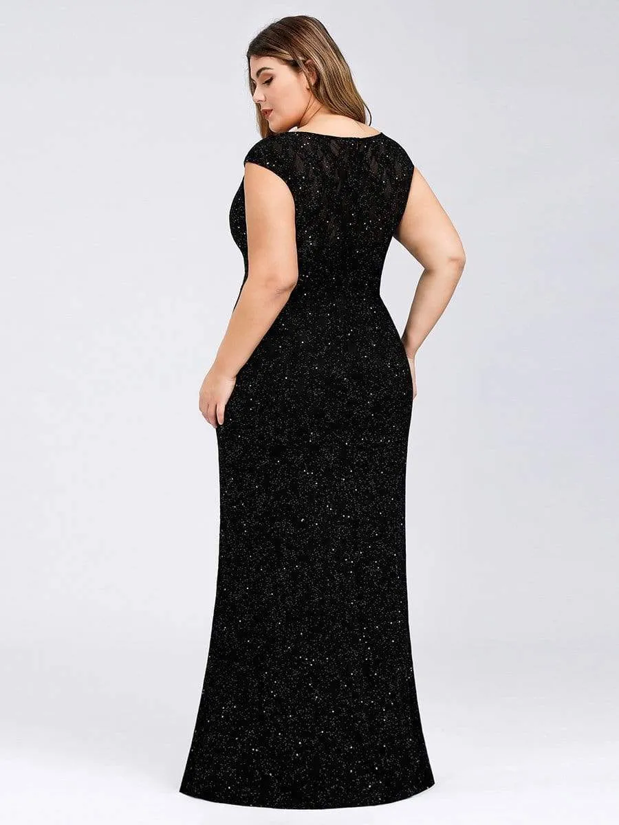 Women's Maxi Long V-Neck Glitter Plus Size Bodycon Evening Dresses