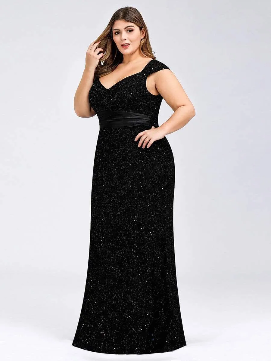 Women's Maxi Long V-Neck Glitter Plus Size Bodycon Evening Dresses