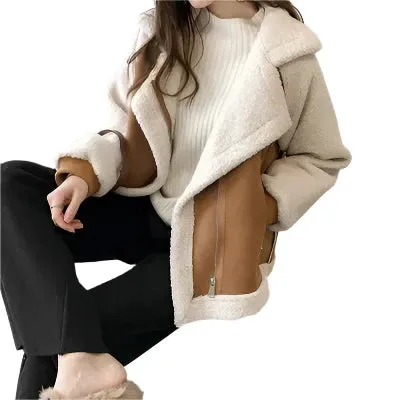 Women's Winter Aviator Biker Jacket – Chic Faux Fur Collar Lamb Wool Coat, 2022 Fashion Motorcycle Outerwear
